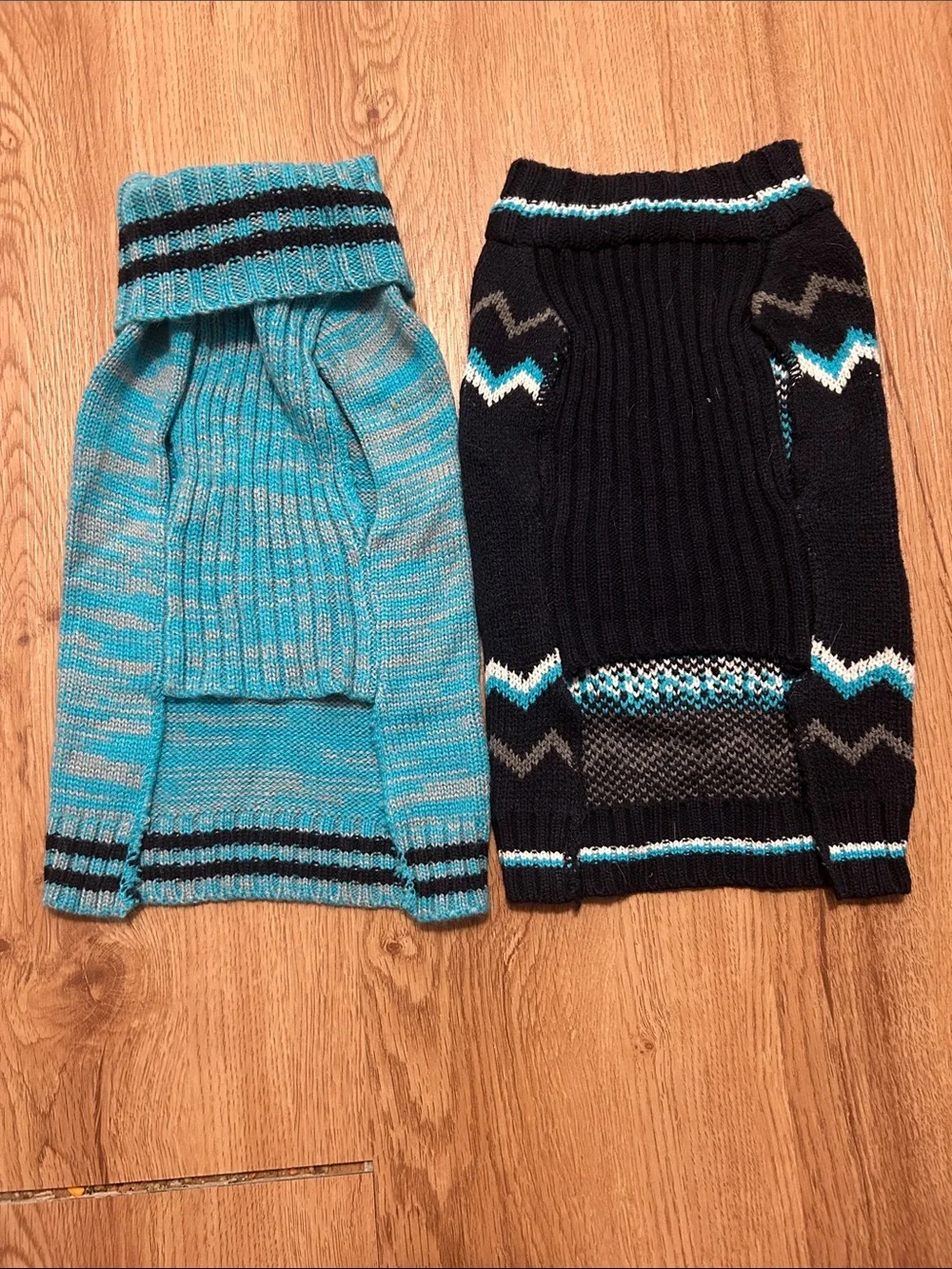 Teal & Black Knit Small Dog Sweaters - Skull and Paw Designs